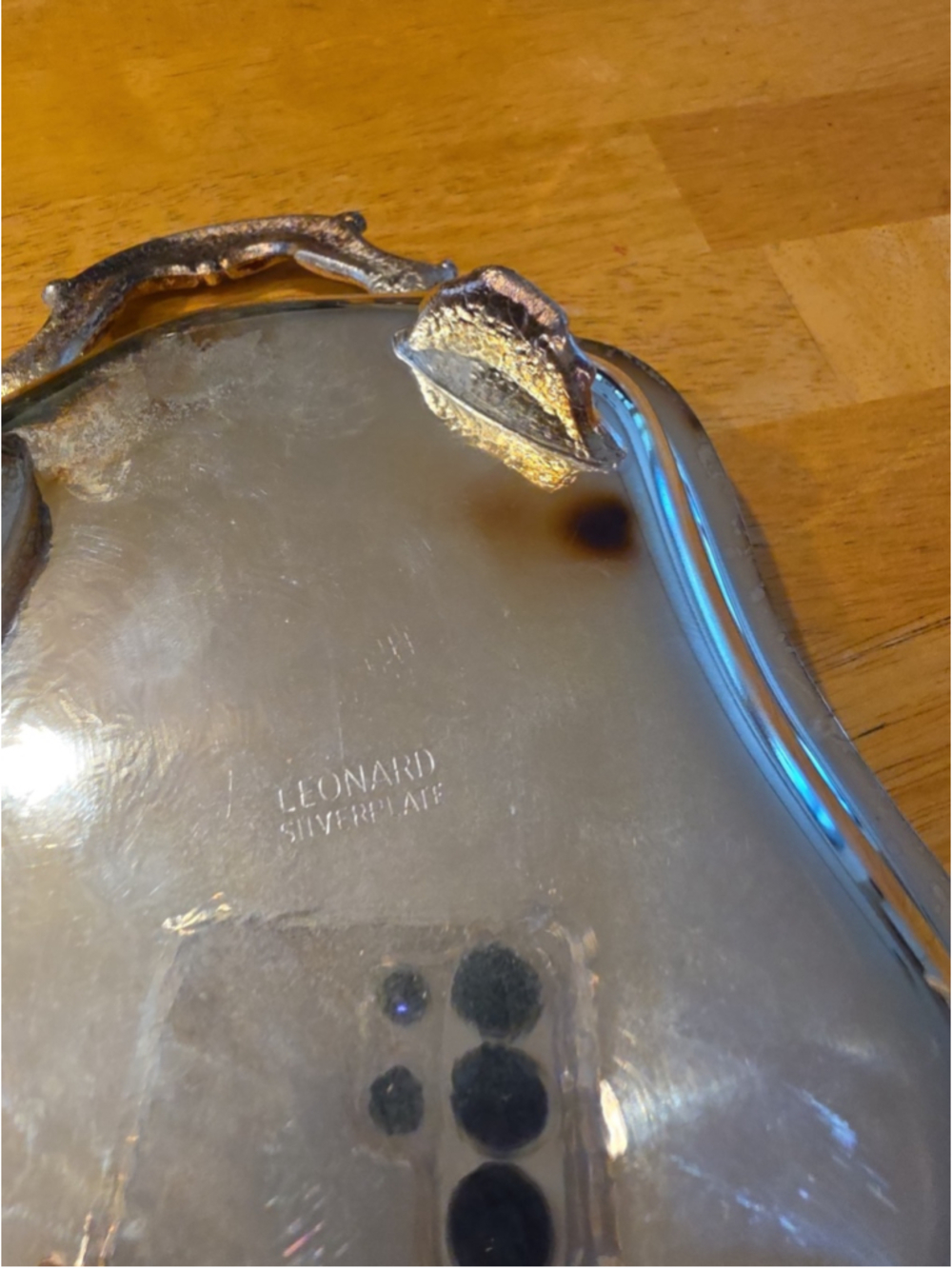 Vintage Leonard Silverplate Handled Butler Tray, Ornate Etched Scalloped Platter - Picture 11 of 11